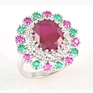 New simulated ruby/Emerald cz silver  ring